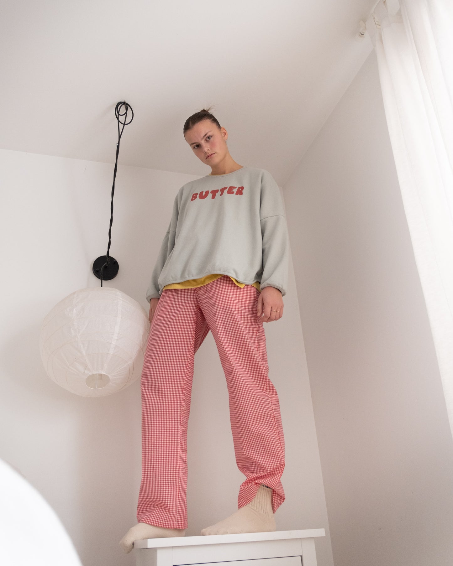 woman's plum butter pants