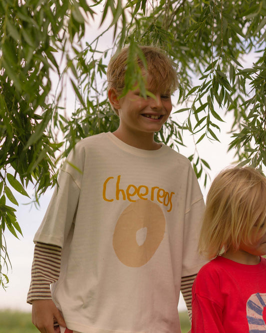 kids white graphic tee with cereal on it 