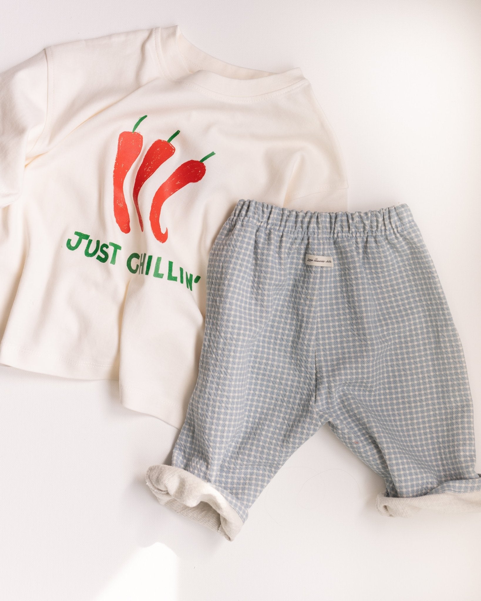 gram's table cloth pants - Pigeon said please
