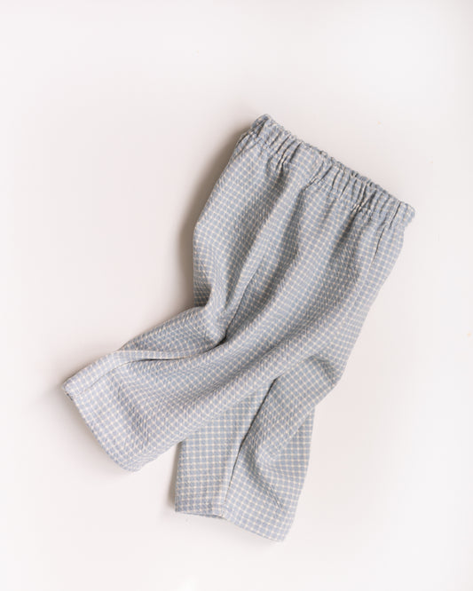 Gray checkered pants on a white background