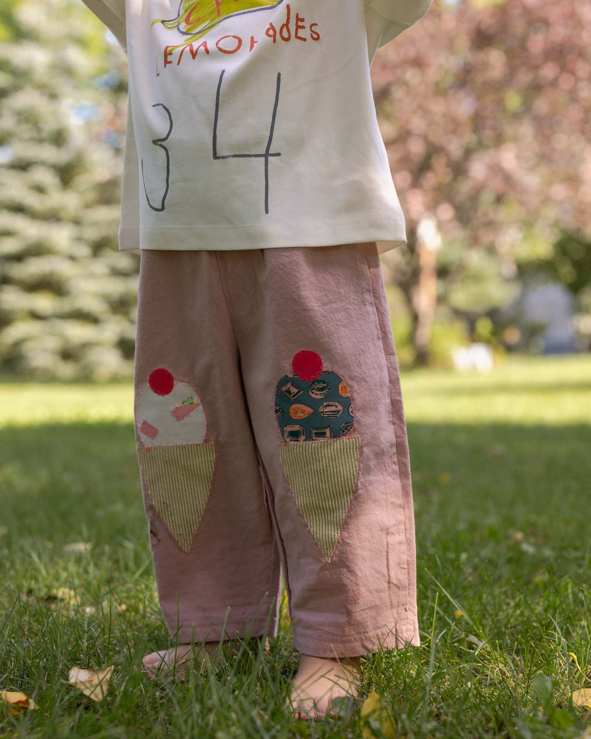 kids cotton patchwork pants. ice cream