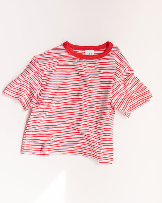 Red and white striped t-shirt on a white background