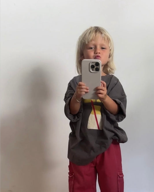 washed black milk tee kids - COMING SOON - Pigeon said please