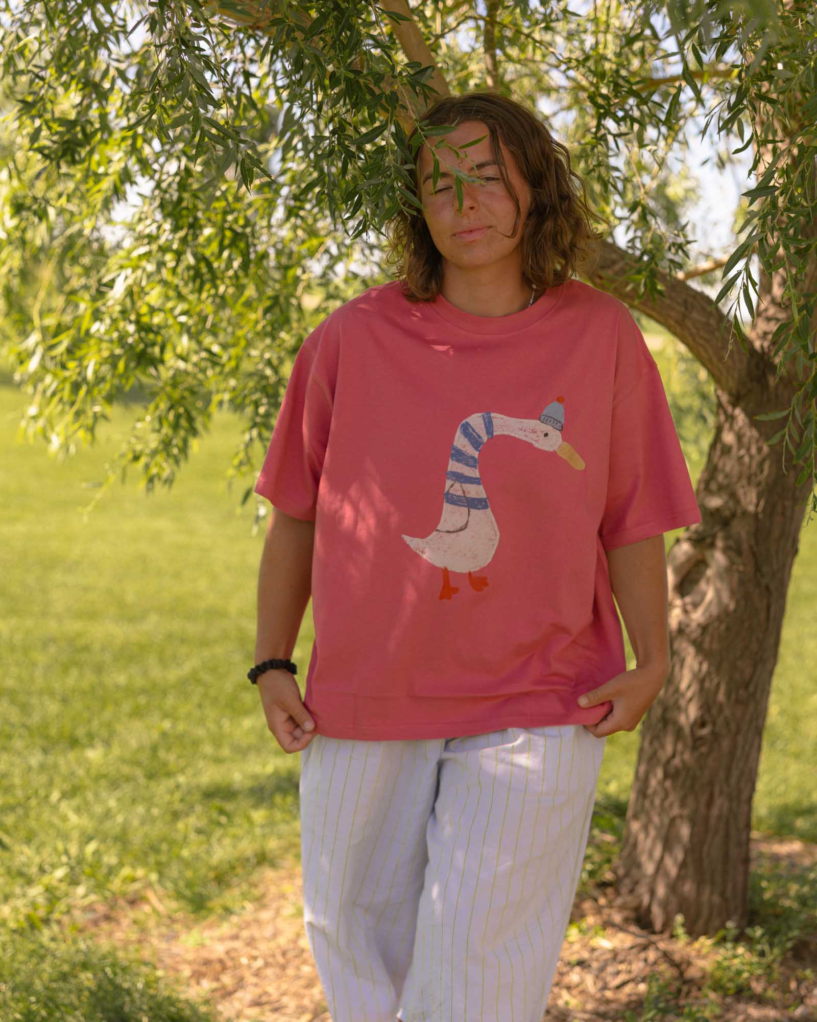 woman's duck tee - Pigeon said please