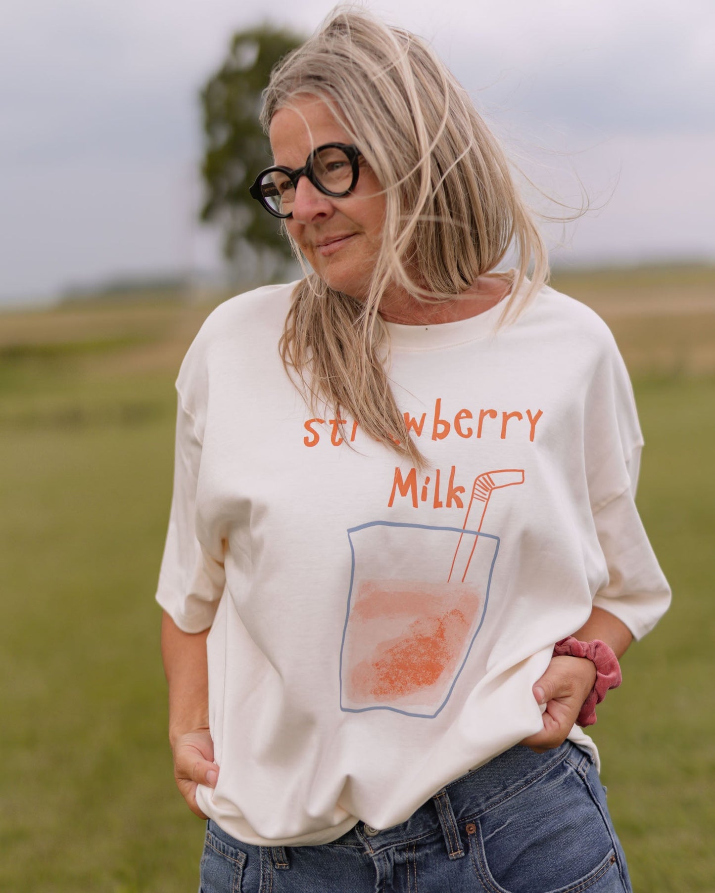 womans strawberries milk tee - Pigeon said please