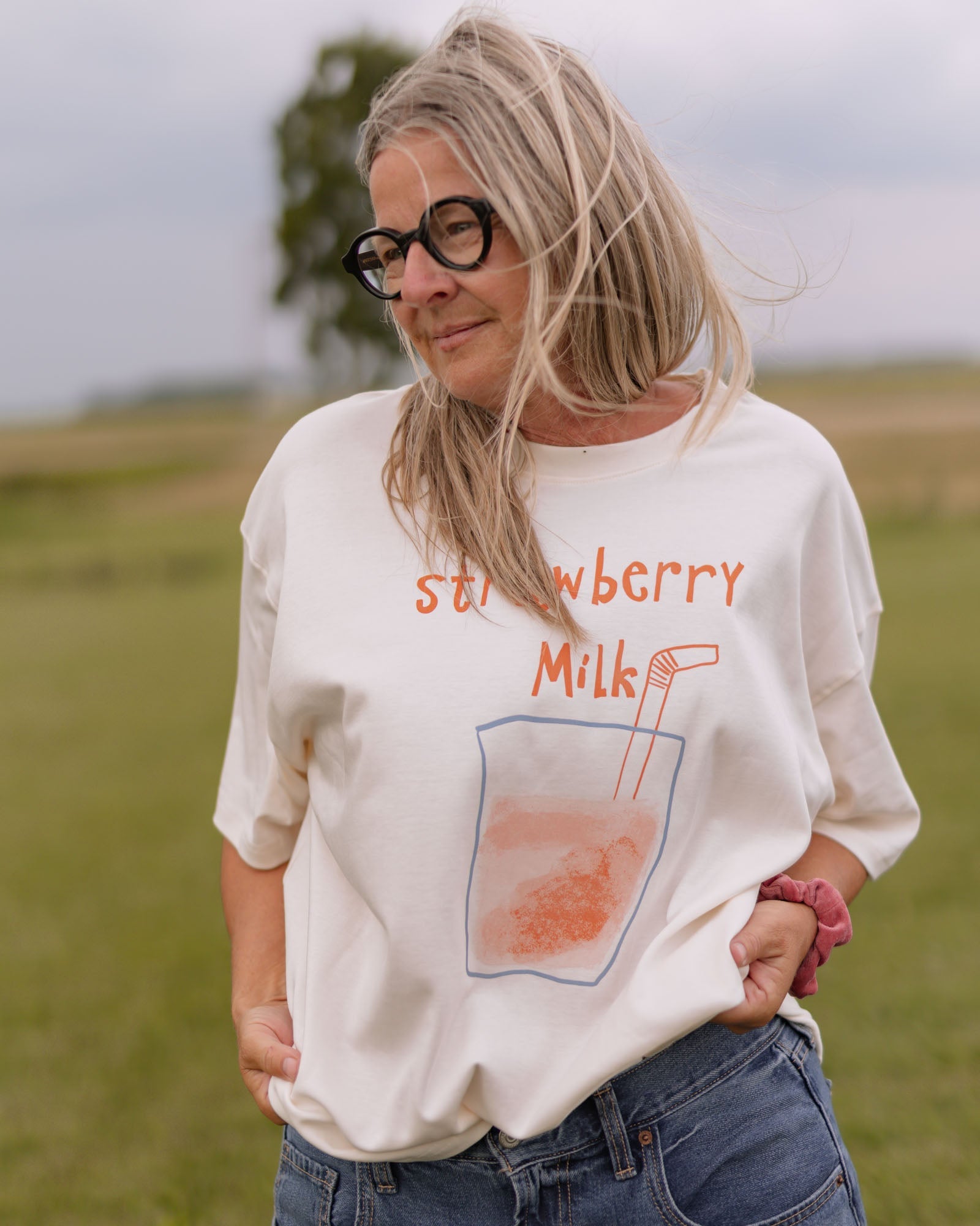 womans strawberries milk tee - Pigeon said please
