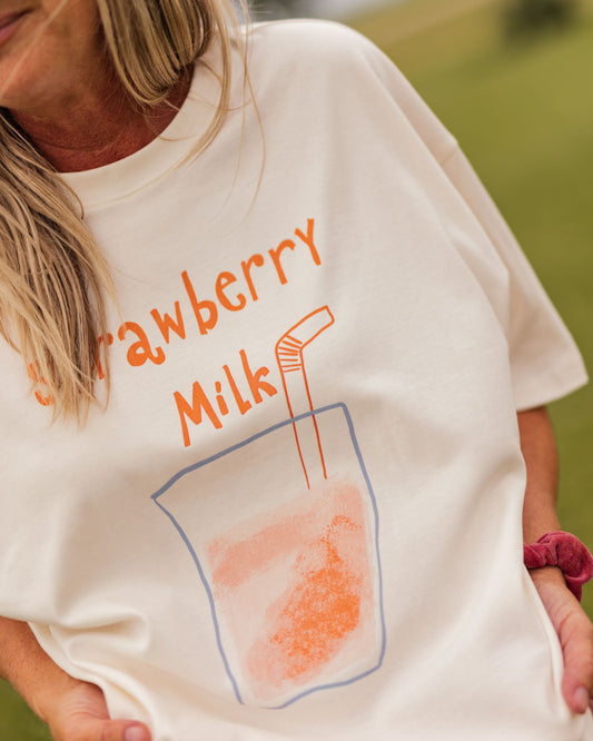 womans strawberries milk tee - Pigeon said please