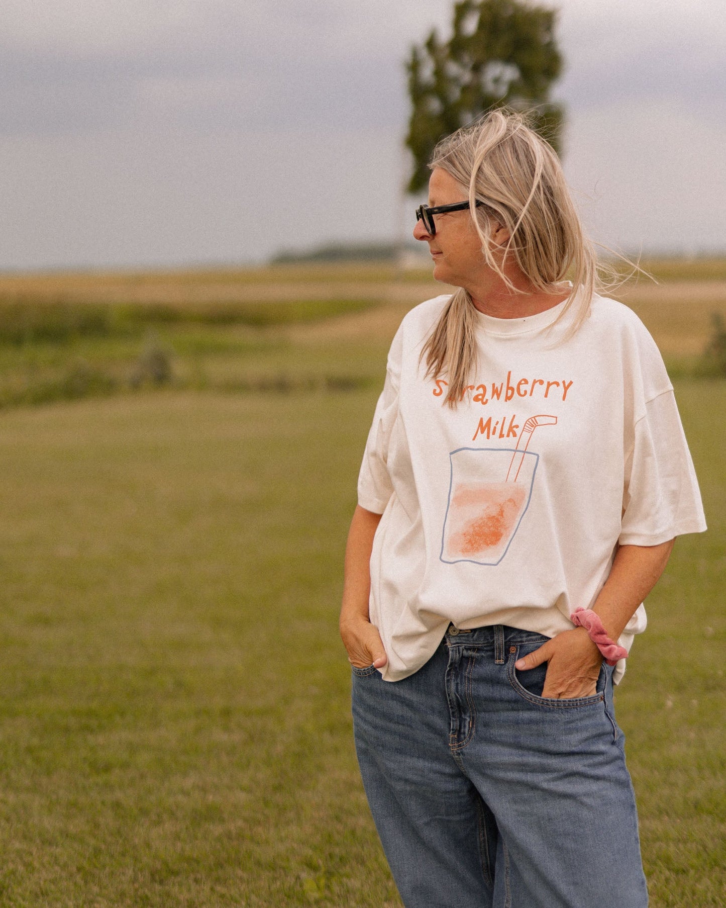 womans strawberries milk tee - Pigeon said please