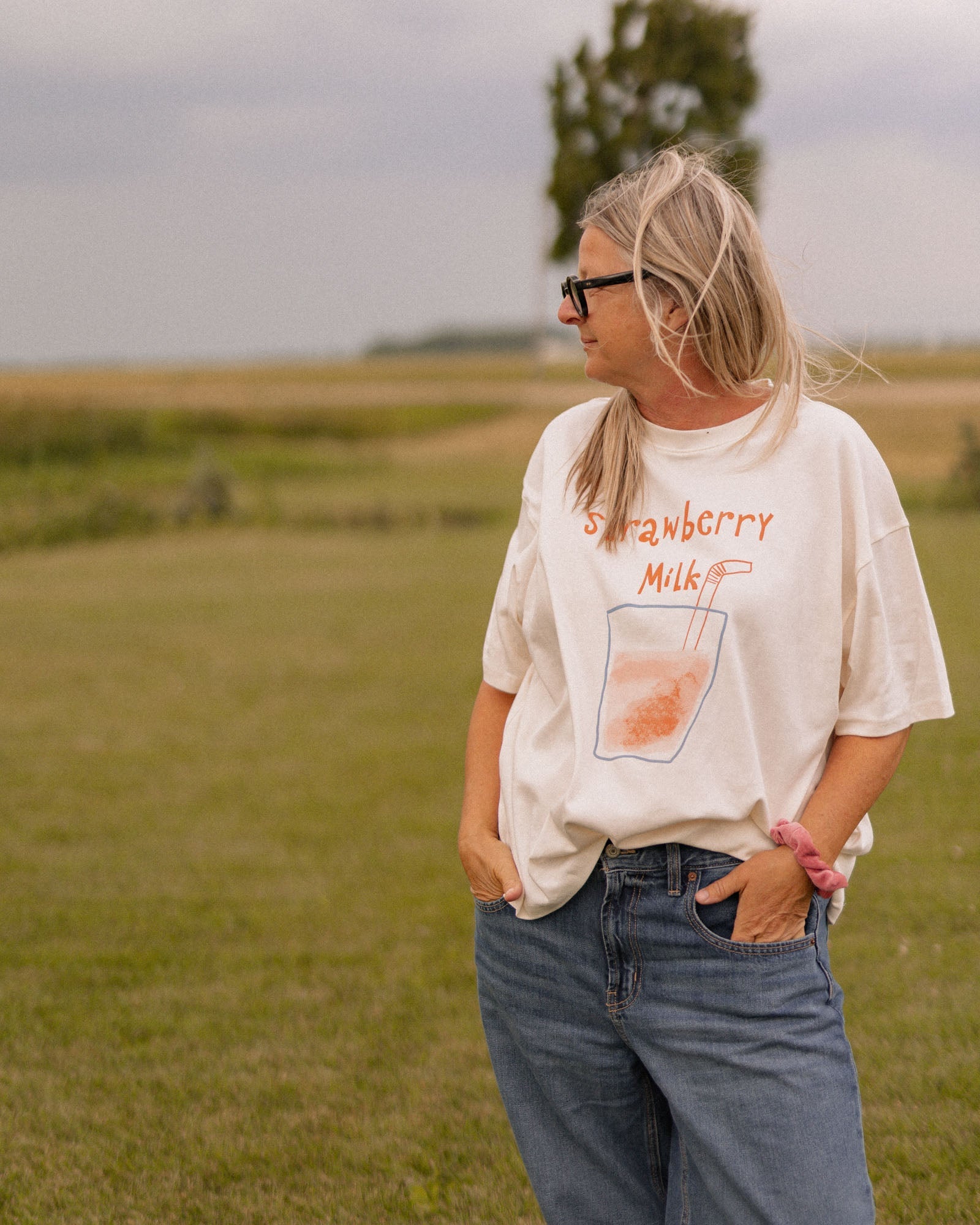 womans strawberries milk tee - Pigeon said please