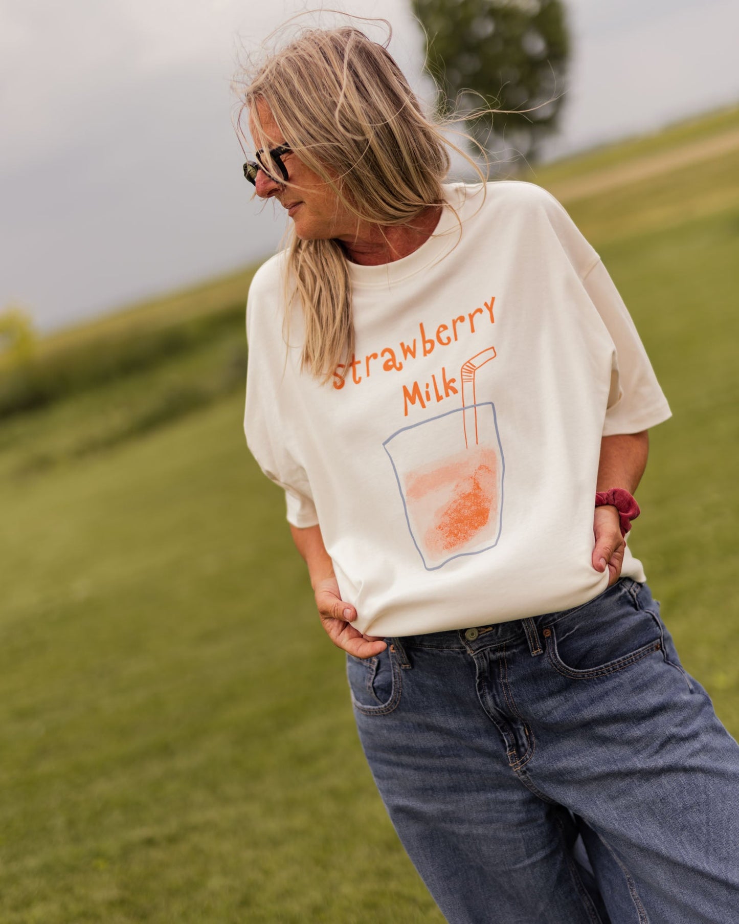 womans strawberries milk tee - Pigeon said please