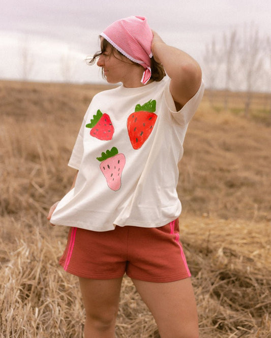 womans strawberries tee - Pigeon said please