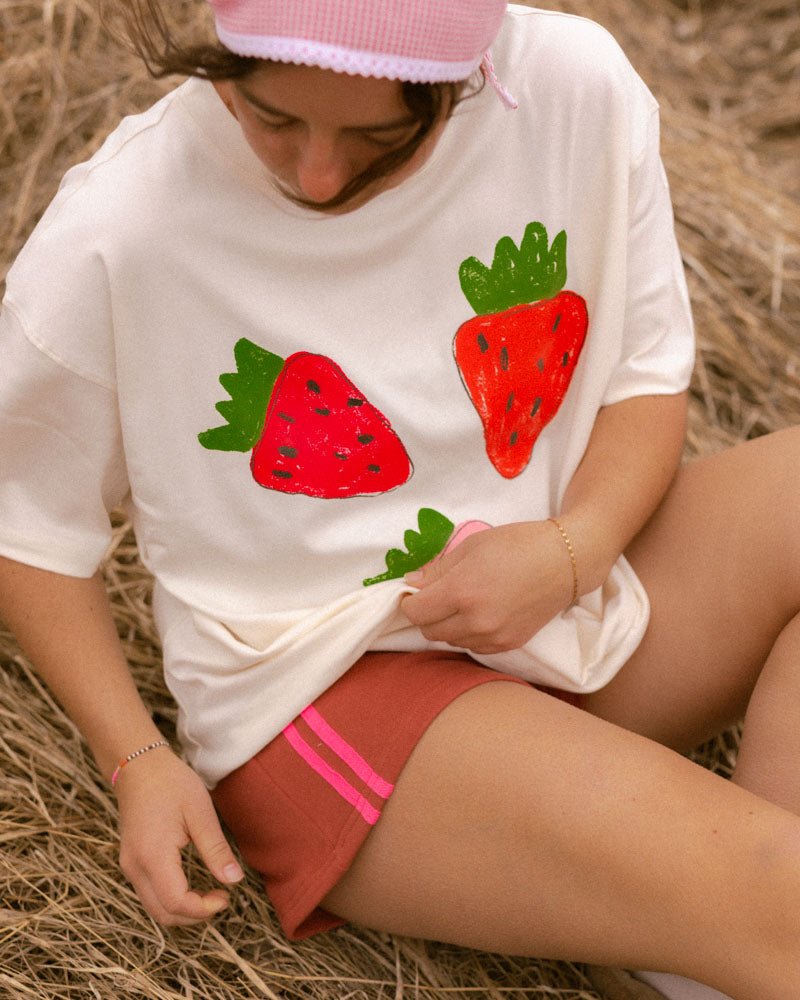 womans strawberries tee - Pigeon said please